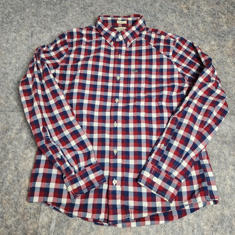 Abercrombie & Fitch Button Shirt Men XL Multicolor Check Plaid Long Sleeve Prep